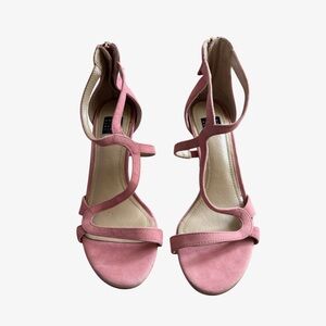 White House Black Market Women’s Strap Heels Suede Back Zip Sandal Pink Size 6.5